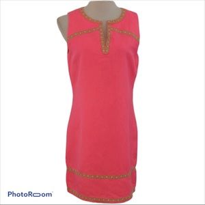 Vineyard Vines Hot Pink Gold Beaded Dress Size 6